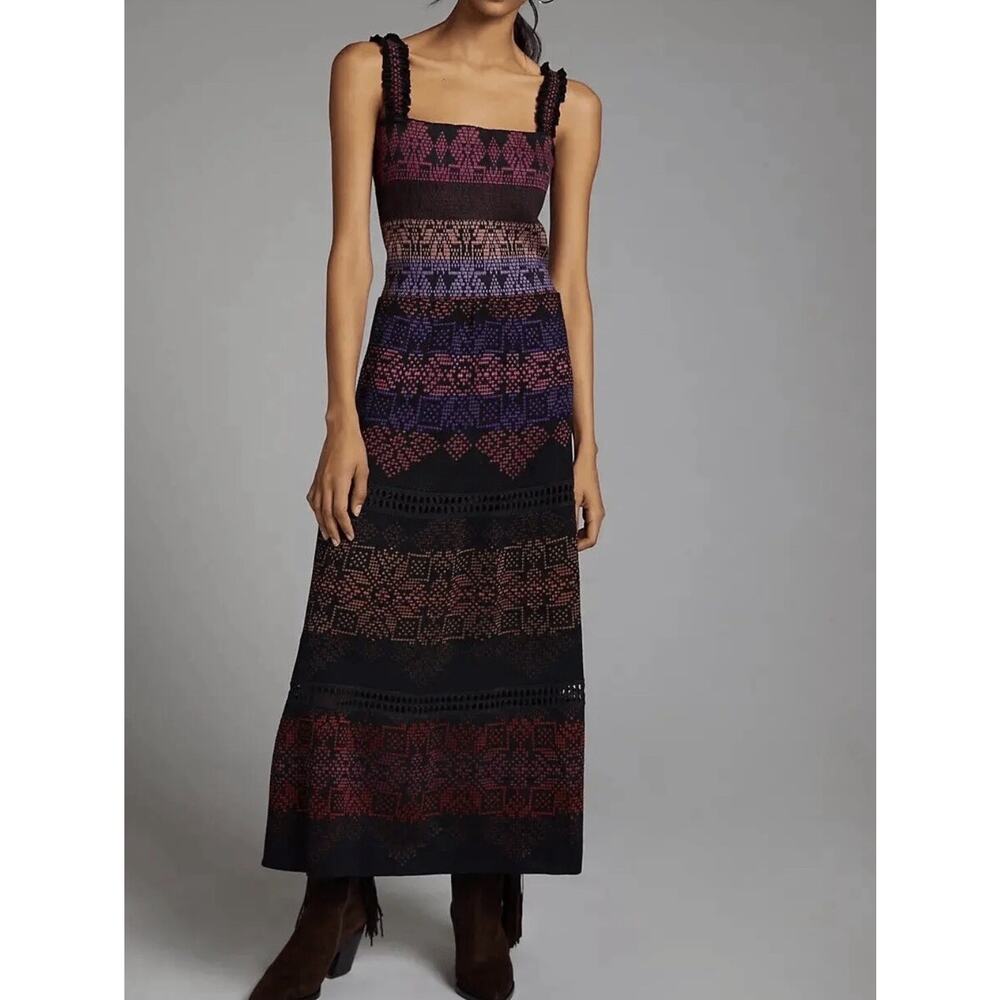 Cecilia Prado by Anthropologie EUC Abstract Knit Midi Dress Medium